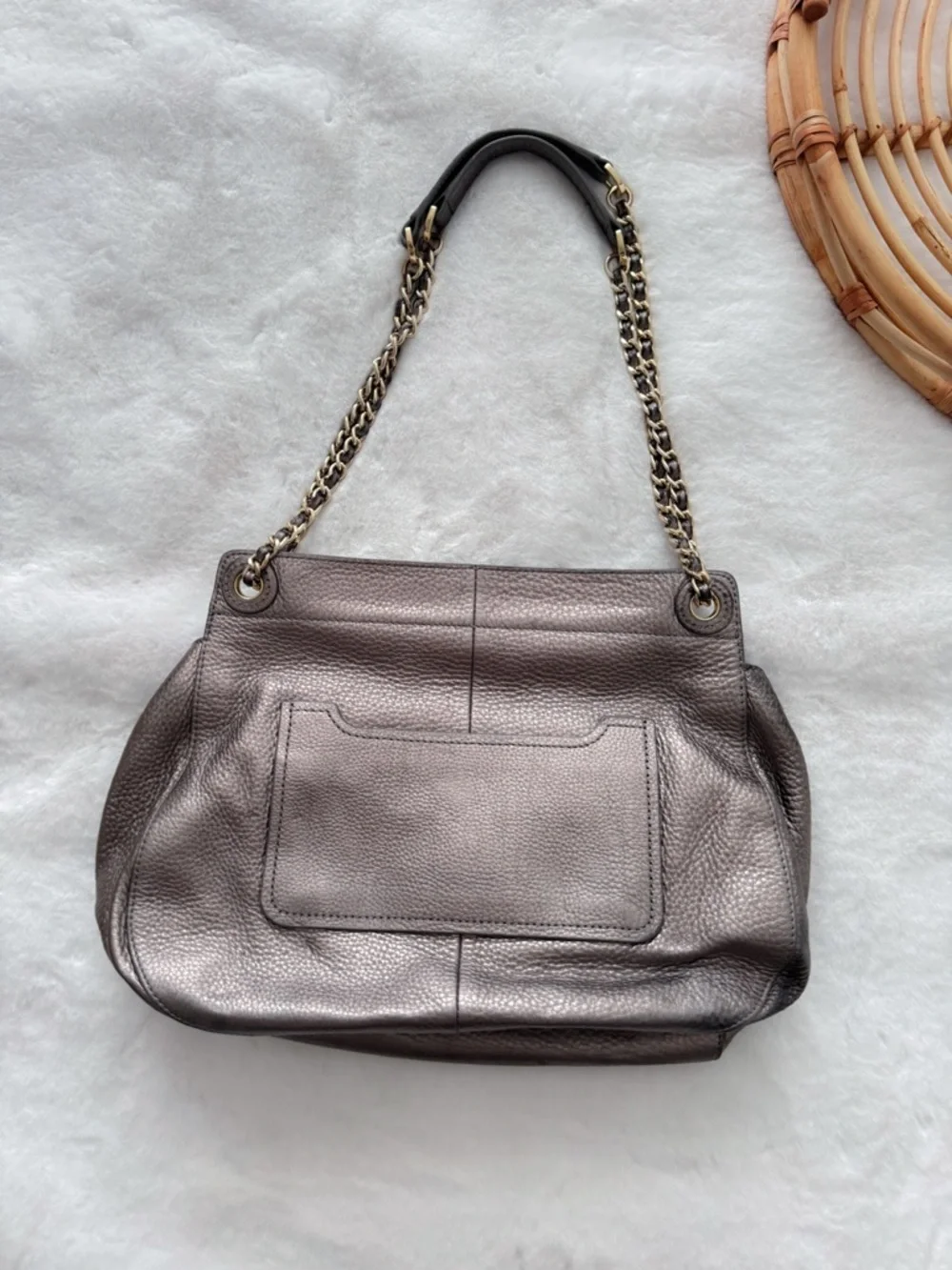 Tory Burch Marion Whipstitch Leather Saddle Bag Metallic Pewter